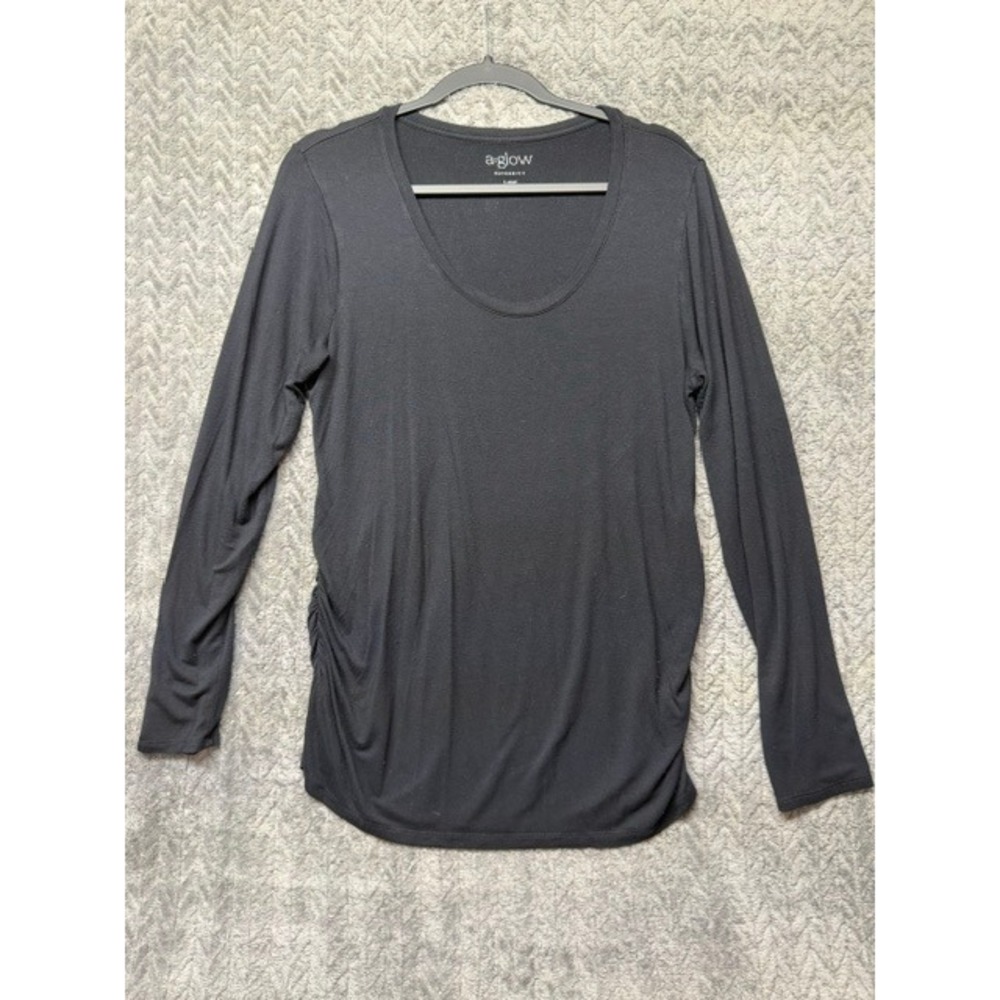 a:glow Maternity Long Sleeve Scoop Neck Side Ruched Top Black Size L-mat 0709
